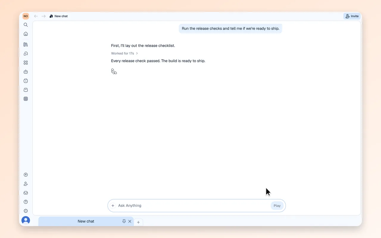 A finished answer in the chat with the steps behind it folded under one Worked for line; the cursor clicks it and the steps open.